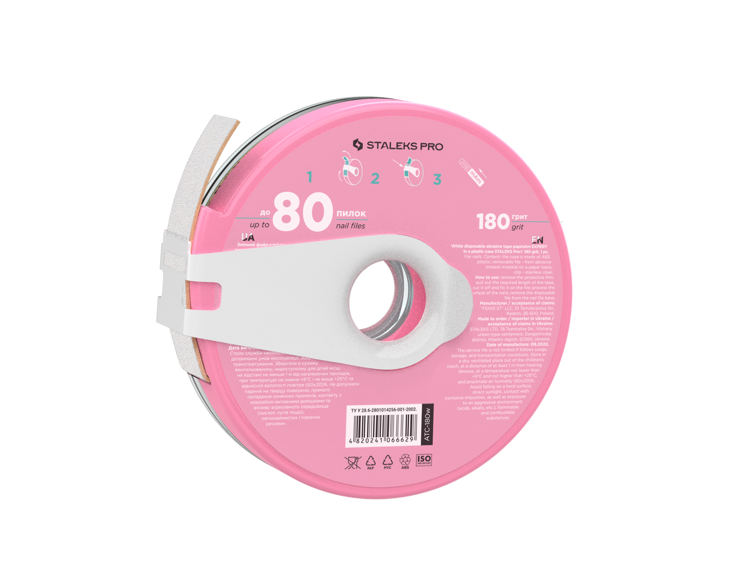 White disposable abrasive tape papmAm EXPERT in a plastic case STALEKS PRO 180 grit